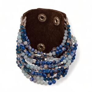 Nakamol MultiStrand Cuff Bracelet Beaded Leather Snap Handmade Thailand Boho